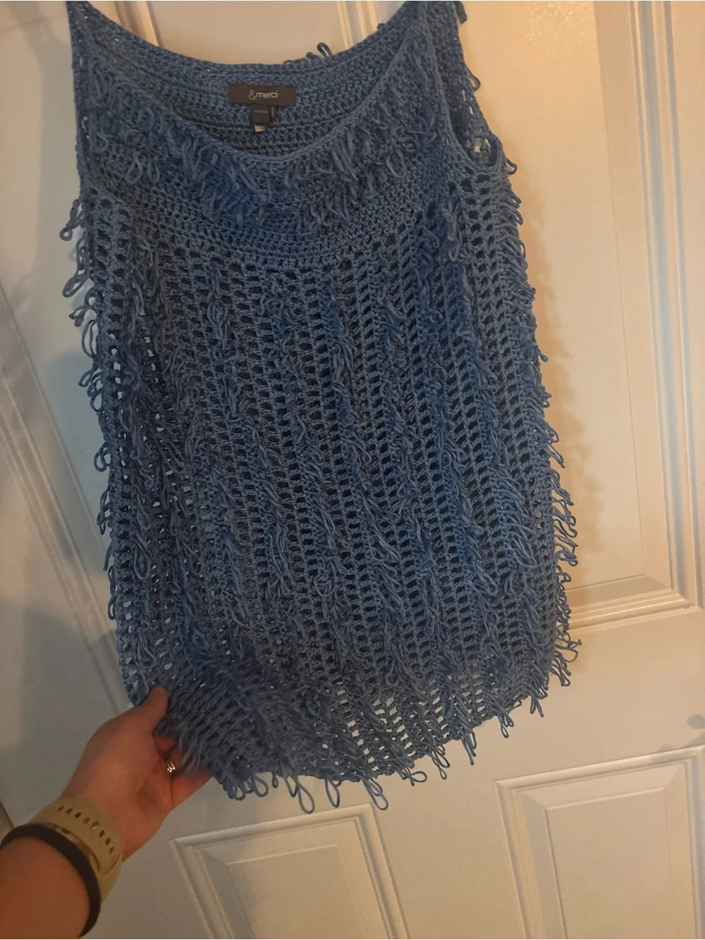 &merci Medium Blue Crochet Fringe Tank - Picture 3 of 4